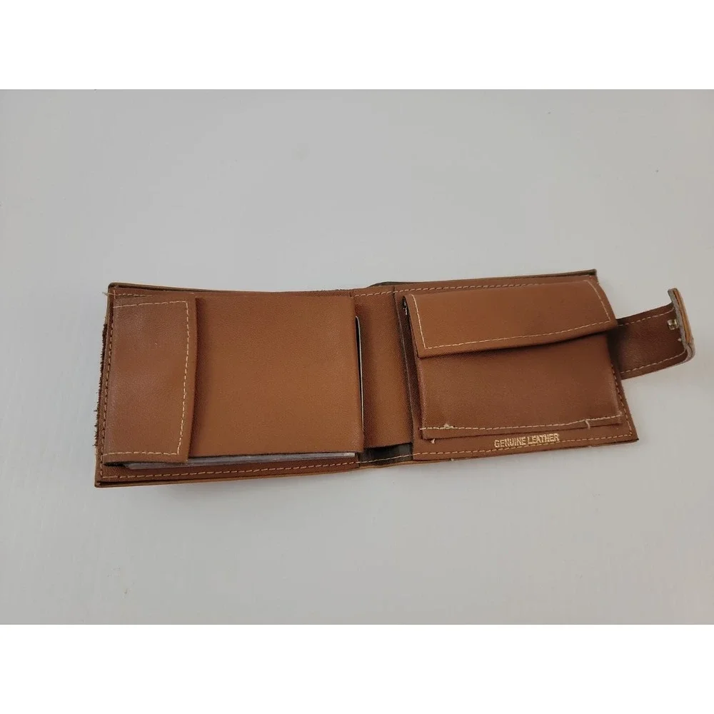 Vintage Men's Brown leather Bi Fold Wallet Picture Credit Card ID Check Mark